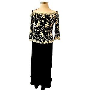 Davids Bridal Dress Black and White Floral Formal Long Mother Prom Size 6 JJ1677